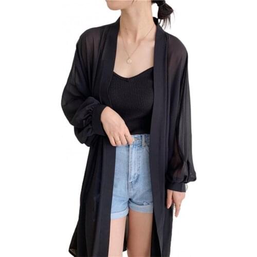 2021 Women Summer Chiffon Coat Jacket Cardigan Long Batwing Sleeve Solid Color Anti Sun Thin Cardigan Midi Cover-Ups One Size