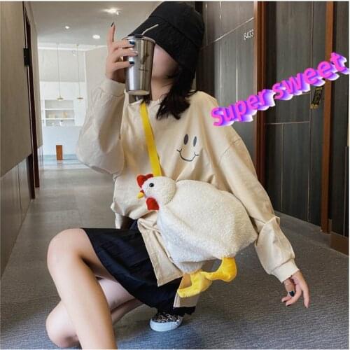 Women Bag Chicken Plush Crossbody Shoulder Bag Cartoon Messenger Handbag Work Travel Fashion Satchel Cute Party Girl Lady Purse