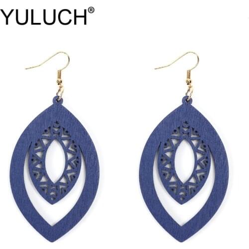 YULUCH Women Hollow Wood Earrings Fashion Jewelry 2019 Ethnic African Indian Natural Wooden Water Drop Earrings For Lady Party