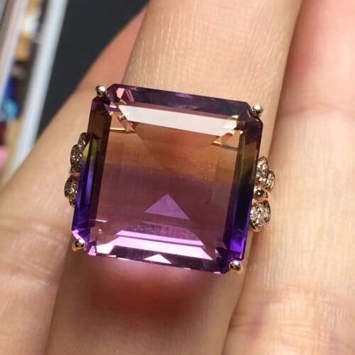 Fine Jewelry Real 18K Rose Gold Au750 Rectangle 100% Natural Ametrine Gemstone Jewellery Ring Wedding Rings for women Fine Gift