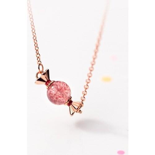 Sweet Candy Strawberry Crystal Rose Gold Color 925 Sterling Silver Clavicle Chain Necklace For Women Fashion Luxury