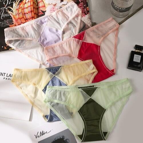 Underwear Women Sexy Lace Panties Fashion Hollow Out Color Matching Briefs Mid Waist Seamless Underpants Female Lingerie