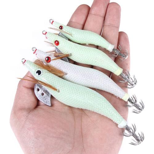 1Pcs 6.6g/12.5g/15.7g/21.6g Luminous Squid Jig Fishing Lure Wood Shrimp Lure Cuttlefish Squid Jigs Lures Spinnerbait