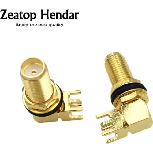 100Pcs Gold Copper Long SMA Adapter PCB Mount SMA Female Jack Right Angle Coaxial RF SMA Connector