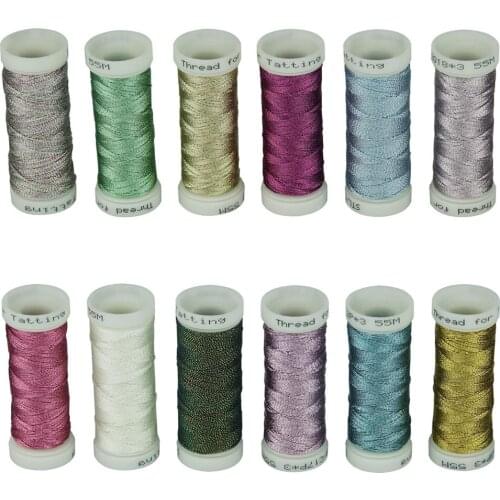 3-Ply Metallic tatting yarn for shuttle tatting decorative jewelry ornaments lace design 50 meters each Color