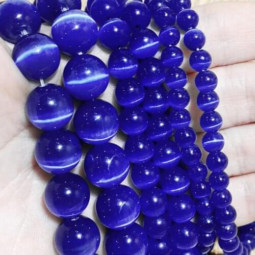 4-12mm Dark Blue Cat Eye Glass Bead Hight Quality Smooth Round Loose Spacer Beads For Jewelry Making DIY Charm Bracelet Necklace