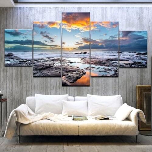 5Panel HD Printed The sunrise morning sea seascape wall posters Print On Canvas Art Painting For home living room decoration