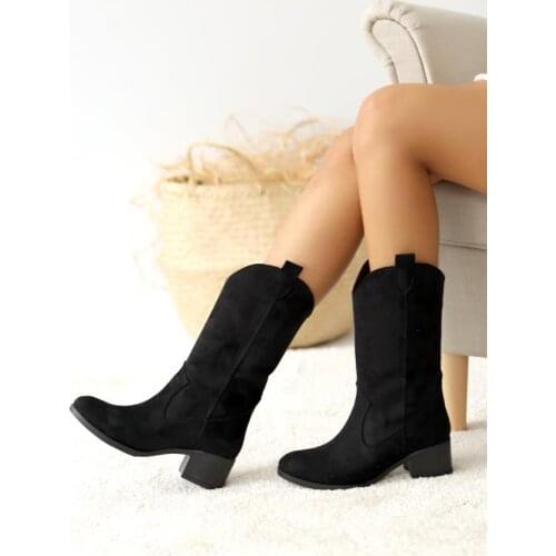 A4011-20Siyah Suede Pink Potin Black Suede Boots A4011-20