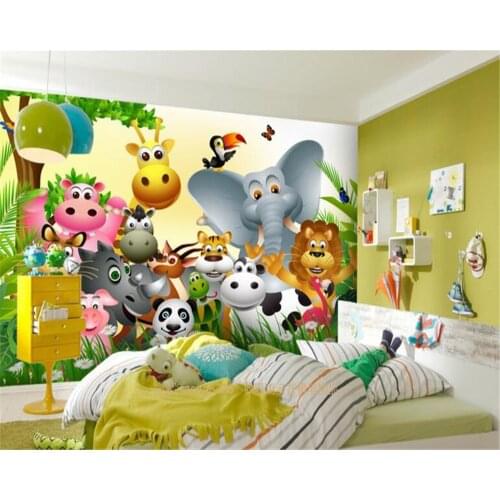 Beibehang Customized children room any size wallpaper cute animal happy jungle children room background wall wallpaper mural