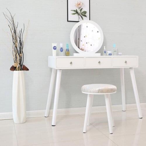 White Modern Style Mirrors Dressing Table With Stool 3 Drawers Makeup Table For Bedroom Furniture Livingroom Daughter Wife Gift