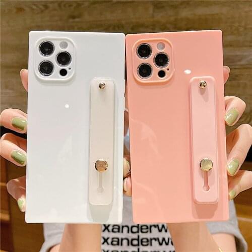 Candy Color Wrist Strap Phone Case For iPhone 12 11 Pro Max XR XS Max X 7 8 Plus 12 Mini Soft Shockproof Bumper Silicone Cover