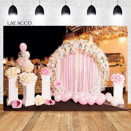 Laeacco Princess Birthday Party Pink Scene Flowers Balloons Photo Background Poster Portrait Customized Photographic Backdrops