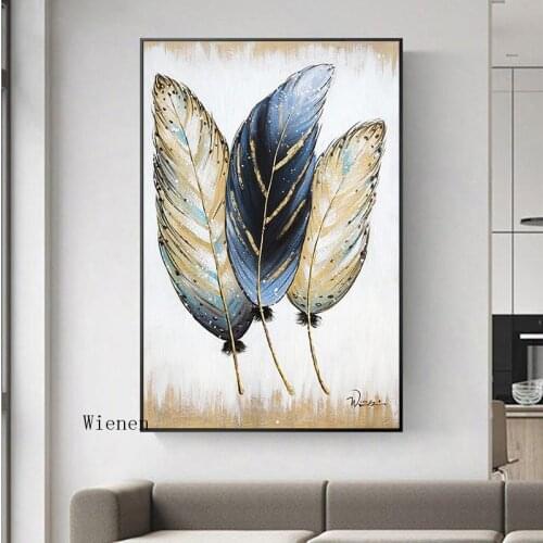 Canvas Painting Abstract Golden Black Feather Poster and Prints Wall Art Picture for Living Room Home Nordic Decor No Frame