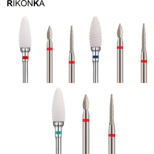 RIKONKA 3PCS Ceramic Milling Cutters For Manicure Nail Drill Bits Diamond Manicure Cutter For Gel Nail Polish Remover Tools