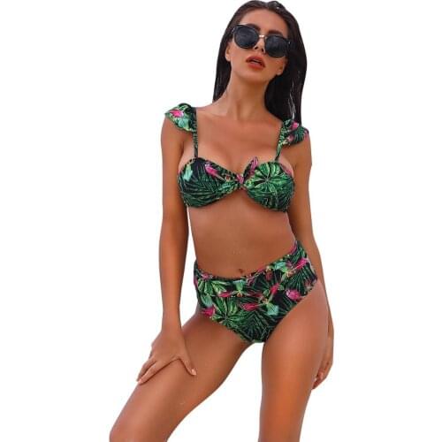 2020 Sexy Women Print Bikinis Set Swimwear Bowknot Bandage Push UP Swimsuit Backless Padded Biquini Beach Bodysuit Bathing Suit