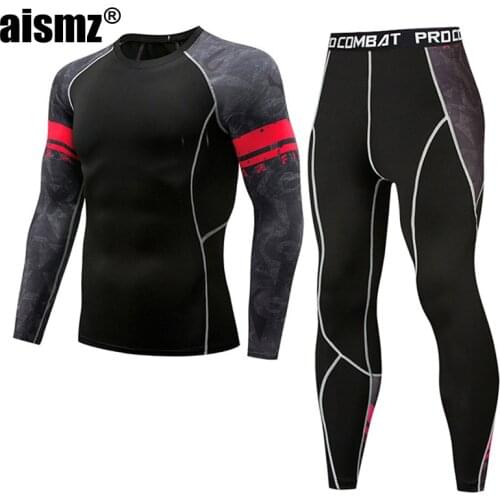 Aismz New Men Thermal Underwear Sets Printing Compression Fleece Sweat Quick Drying Thermo Underwear Men Clothing Long Johns