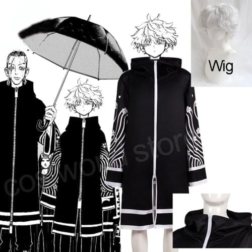 Anime Tokyo Revengers Senju Kawaragi Cosplay Custome Leader Black Coat Uniforms Halloween Cosplay Men Women Robe Cloak Wig Free