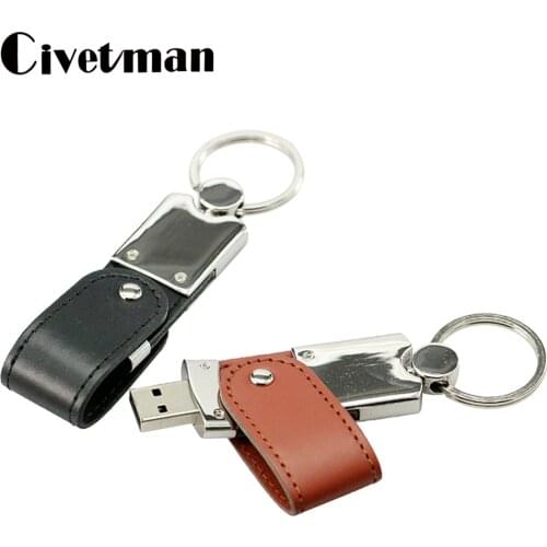 Leather USB Flash Drive 8GB Pendrive 16GB Pen Drive 32GB 64GB Business Metal Keychain External Storage 128GB Usb2.0 Memory Stick