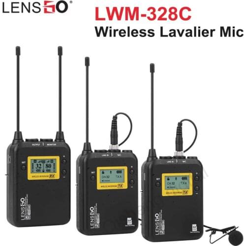 LENSGO LWM-328C Wireless Lavalier Microphone System Transmitter Receiver Kit for Smartphones DSLR Cameras Recording Lapel Mic