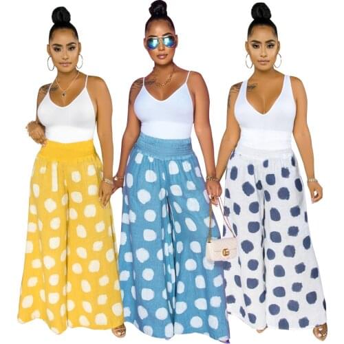 Summer New Womens Fashion Casual Loose Polka-Dot Wide-Leg Straight-Leg Pants