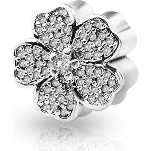 Hot Sale Silver Color Charm Bead Fashion Daisy Full Crystal Beads For Original Pandora Charm Bracelets & Bangles Jewelry