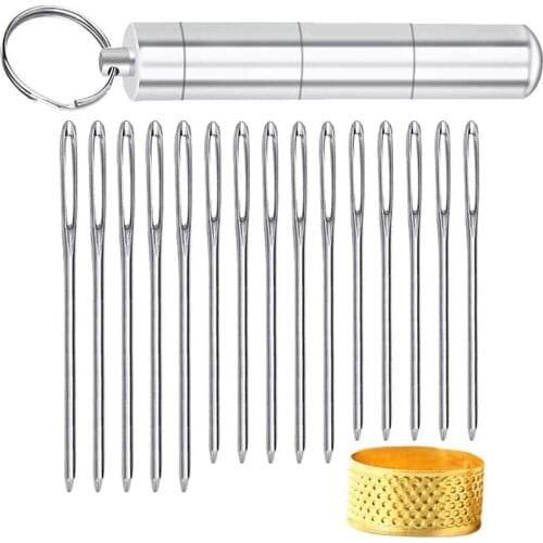 LMDZ 15 PCS Large Eye Blunt Sewing Needles Sewing Stitch Needle Handmade Leather Needle Fabric Cross Stitch Needles with Bottle