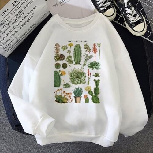 Harajuku plant cactus fleshy cute letter print female sweatershirt ulzzang Tops fashion loose casual O-neck Retro womens Clothes