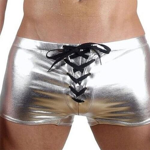 Fashion Club Mens Lace Up Patent Leather Boxers Underwear Underpants Shorts