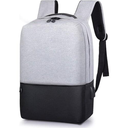 2020 New Stitching Shoulder Bag Casual Men Students Schoolbag with USB Charging Interface