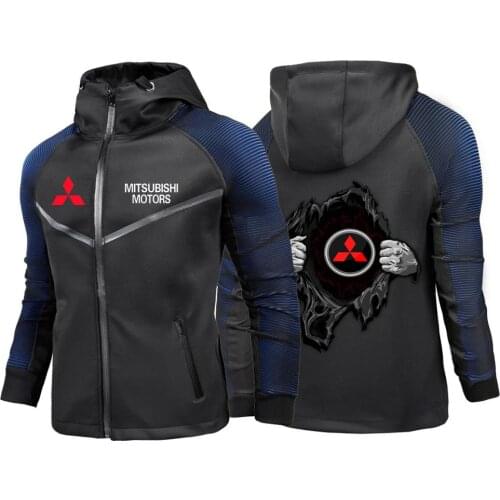 Mens Mitsubishi Car Logo Hoodie Harajuku Motorcycle Jacket Riding Protective Suit Jacket Full Set Of Anti-Fall Protective Coat