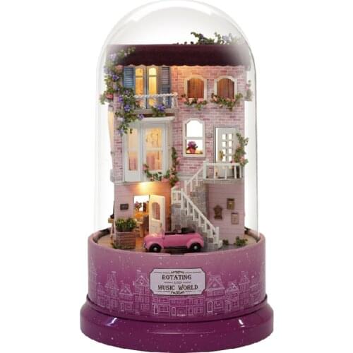 P207 New hot 1pcs Music Dollhouse Rotating Booth Diy Dollhouse with Transparent Cover Music Box for Kids Christmas Gift
