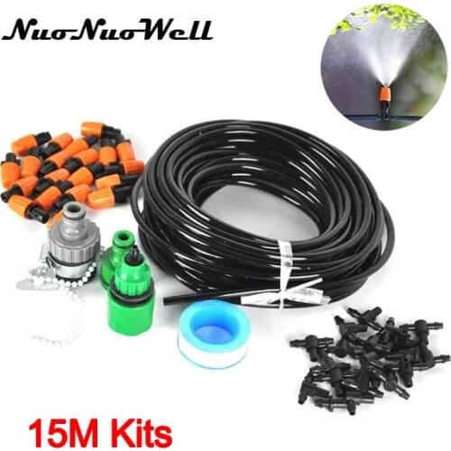 NuoNuoWell Micro Irrigation DIY AUTO 15m Micro Spray Drip Irrigation 20 Atomizing Nozzle Plant Self Watering Hose Kit