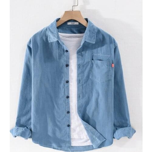 Autumn and spring corduroy pure cotton shirt men fashion retro shirts for men comfortable brand shirt mens overhemd camisa