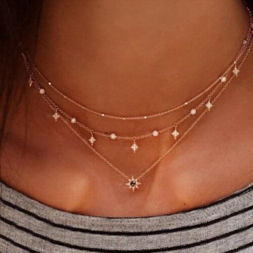 Stonefans New Bohemian Metal Multi Layer Star Necklace for Women Summer Gold Color Choker Geometry Necklace Fashion Jewelry Gift