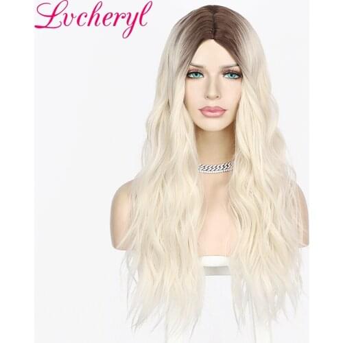 Lvcheryl Lolita Machine Made Wig Synthetic Simulated Scalp Wave Ombre Light Brown Wig Hair High Temperature Cosplay Party Daily