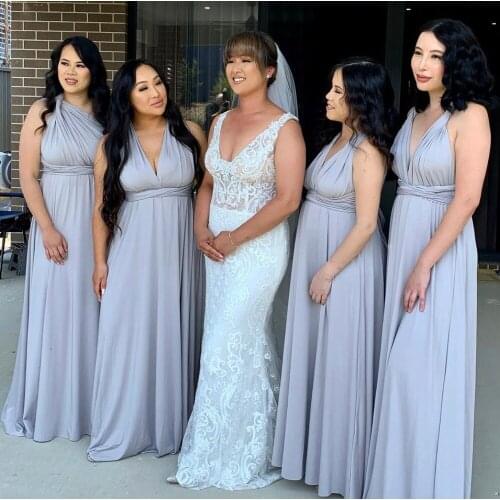 Dusty Blue Series Bridesmaid Dress A-Line V-Neck Tank Backless Sleeveless Pleat Floor Length Wedding Party Gowns Custom Made