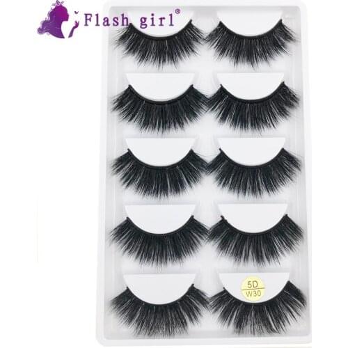 Flash Girl 5D 100% Real Mink Eyelashes 5 Pairs Natural Mink Eyelashes Makeup Private Label Mink Eyelashes