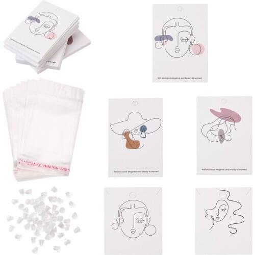 Earrings Necklaces Display Cards Jewelry Packaging Hang Tag Card Ear Studs Paper Card with Plastic Ear Nuts and Cellophane Bags