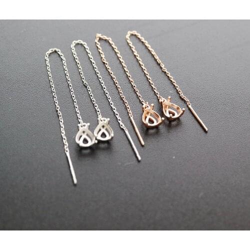 9.5CM Long Pear Shape Bezel Rose Gold Solid 925 Sterling Silver Prong Wire Earrings Settings DIY Supplies 1706027