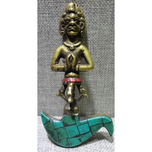 Old sword weapon unique buddhist Taoist exorcism turquoise copper multiplier statue