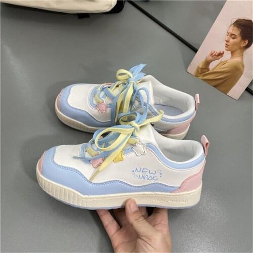 Spring New Childrens Lolita Pink Blue Girl Sports Shoes Student Casual Board Round Head Running Sports Female College Sneakers