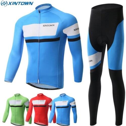 XINTOWN Men Winter Team Ropa Ciclismo Outdoor Cycling Jersey Bike Bicycle Jersey Jacket Long Bib Pants Set 3-Color Option