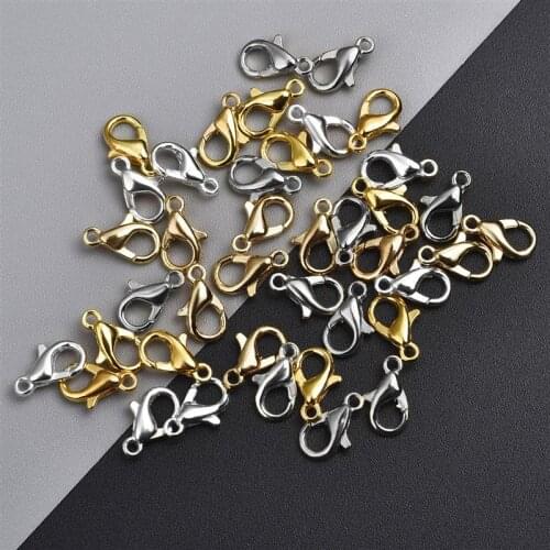 Alloy Lobster Clasp Plated 10 12 14 16mm Fashion Jewelry Findings Metal Lobster Clasp Hooks for Necklace Bracelet Chain DIY