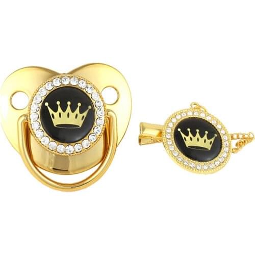 Newborn Pacifier Clips Baby Diamond Nipple Black Crown Golden Dummy For Shower Gift Non Toxic Infant Soft Nursing Accessories