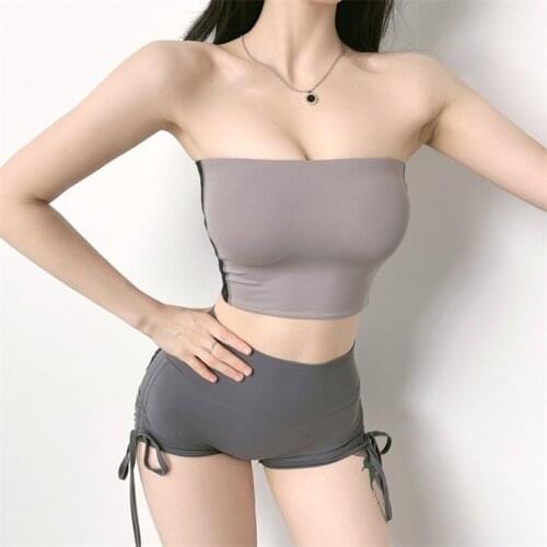 Women Sexy Tube Sports Bra Beautiful Running Breathable Gather Shockproof Sports Underwear Yoga Vest