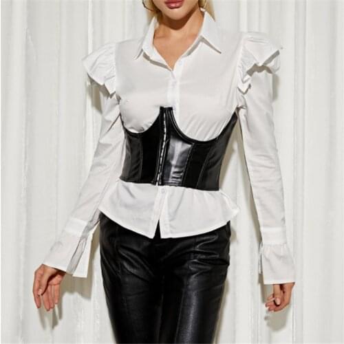 Womens Stitching Irregular Zipper Wide Corset Waist Belt PU Leather Slim Fit Waspie Belt Shirt Dress Accesoories for Dating