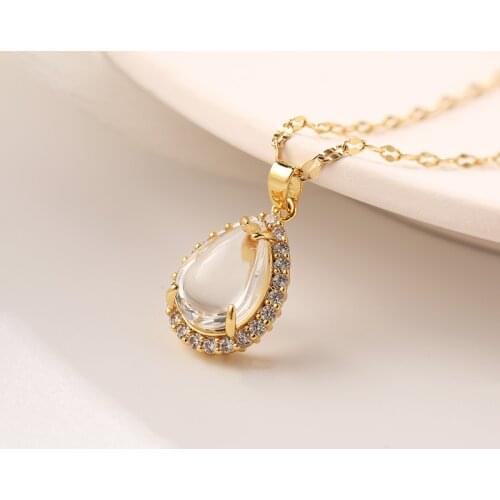 Korean Style Zircon Inlaid Transparent Water Drop Pendant Women Necklaces Trendy No Fade Stainless Steel Female Wedding Jewelry