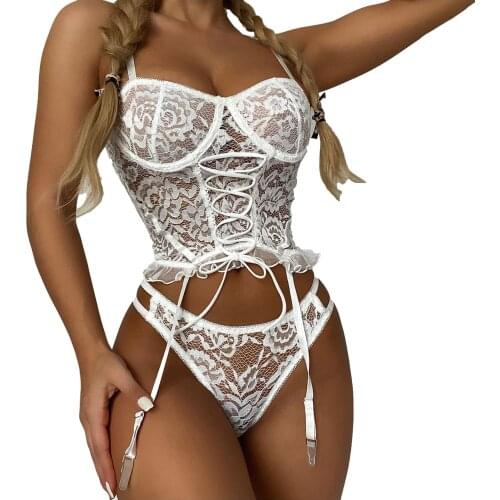 Women Sexy Lingerie Top Brief Corset Sets Mesh Transparent Underwear Set Sensual Lingerie Women Embroidery Erotic Lingerie Sets