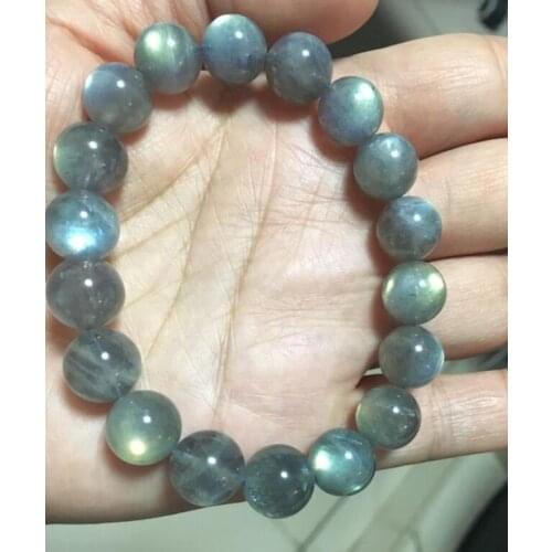 11 mm AAA Natural Labradorite Rainbow Light Crystal Beads Bracelet (Every bead all has colorful light)