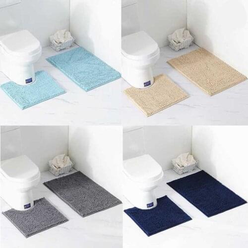 2pcs/set Shaggy Anti-slip Bath Toilet Mats Set Chenille Absorbent Bathroom Carpet Pedestal Bath Mat
